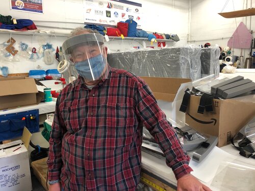 Tim+modeling+New+Face+Shield Everyman's model, Tim Carlson, at Sailcrafters Loft & Rigging