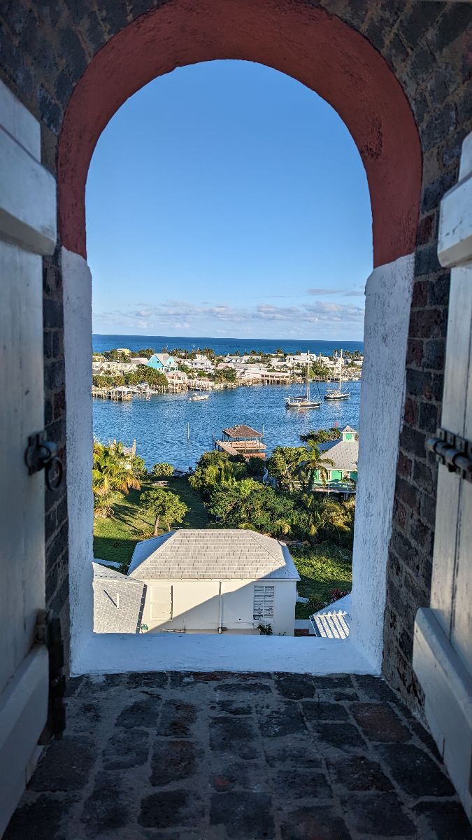 Hope Town Harbour from inside the lighthouse tower.